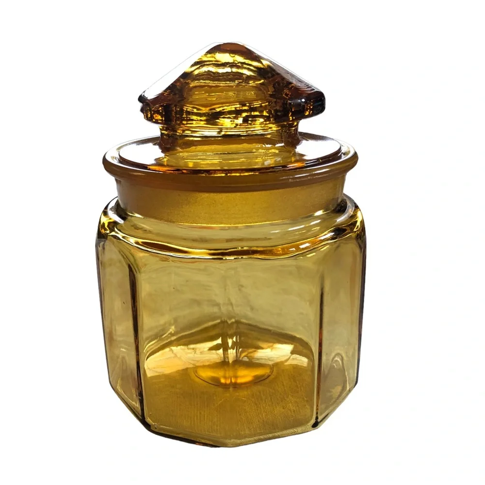 Vintage LE Smith Dakota Amber Paneled Apothecary Canister. 5.5 x4.5